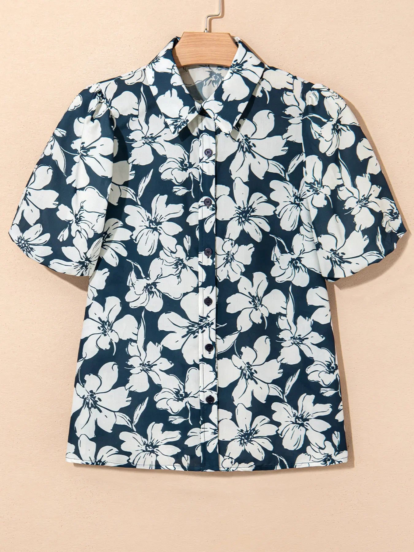Floral Short Puff Sleeve Shirt