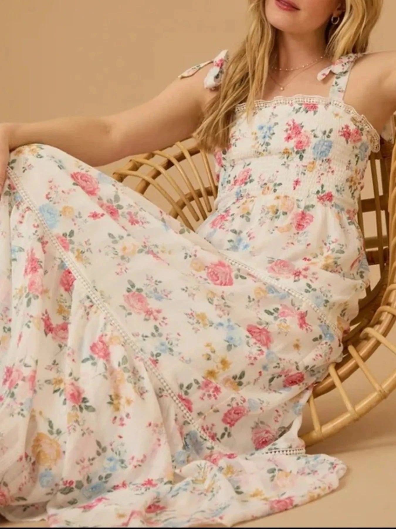 Floral Smocked Tiered Maxi Dress with Tie Straps