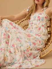 Floral Smocked Tiered Maxi Dress with Tie Straps