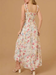 Floral Smocked Tiered Maxi Dress with Tie Straps