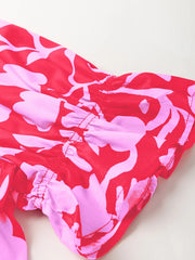 Floral Split V Neck Ruffled Short Sleeve Blouse Top