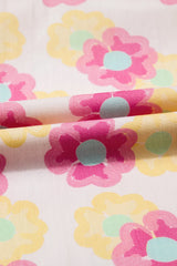 Floral Square Neck Puff Sleeve Pleated Flared Midi Dress