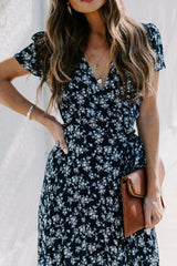 Floral Surplice Short Sleeve Dress