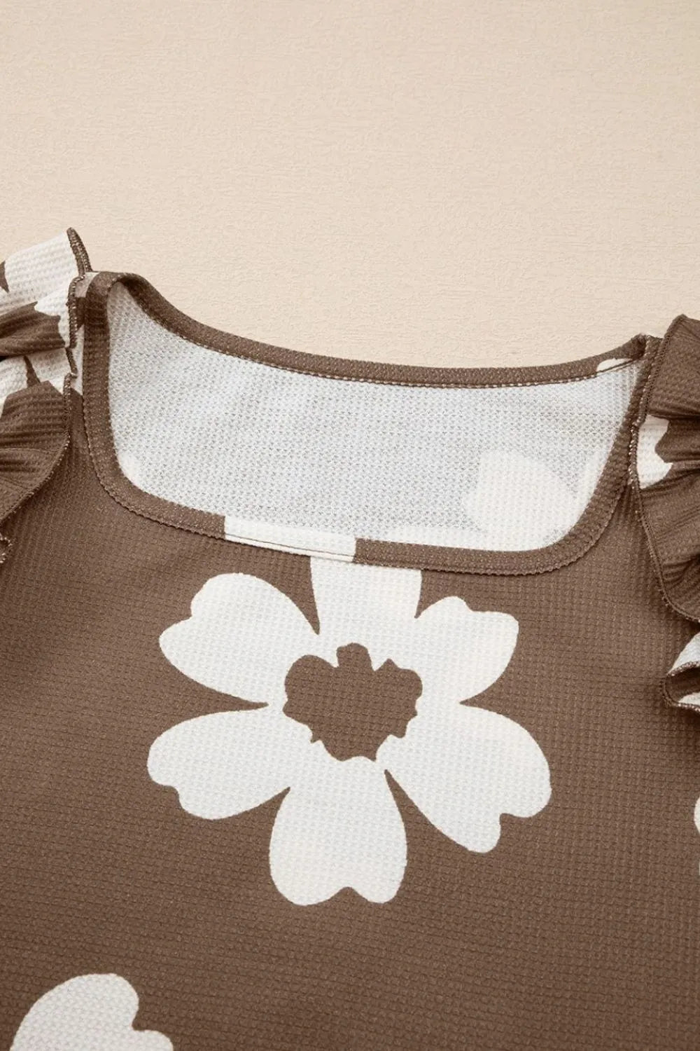 Floral Textured Ruffled Cap Sleeve Blouse