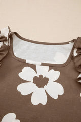 Floral Textured Ruffled Cap Sleeve Blouse