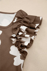 Floral Textured Ruffled Cap Sleeve Blouse