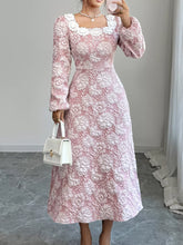 Floral Textured Square Neck Midi Dress
