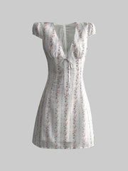 Floral Tie-Front Deep V-Neck Mini Dress