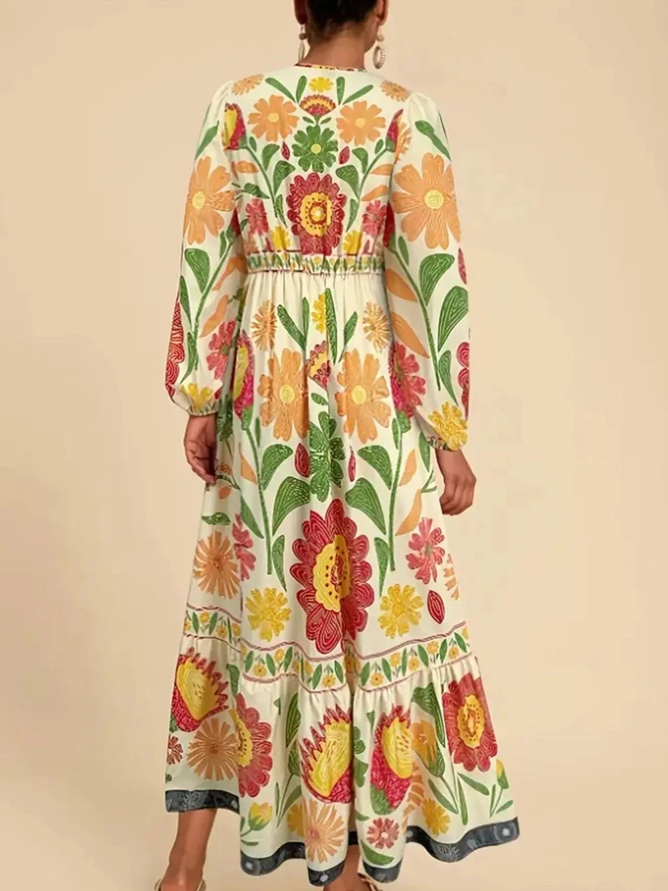Floral Tie Waist Long Sleeve Dress