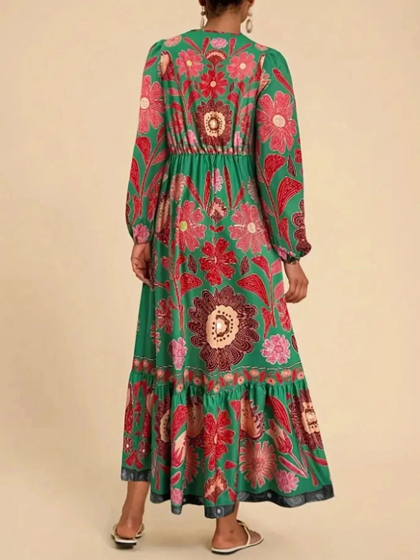 Floral Tie Waist Long Sleeve Dress