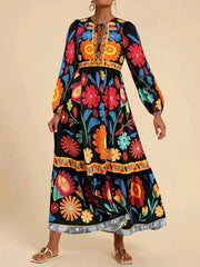 Floral Tie Waist Long Sleeve Dress