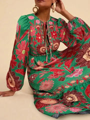 Floral Tie Waist Long Sleeve Dress