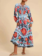 Floral Tie Waist Long Sleeve Dress