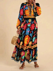 Floral Tie Waist Long Sleeve Dress