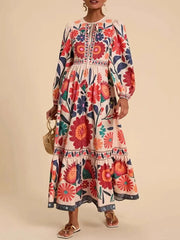 Floral Tie Waist Long Sleeve Dress