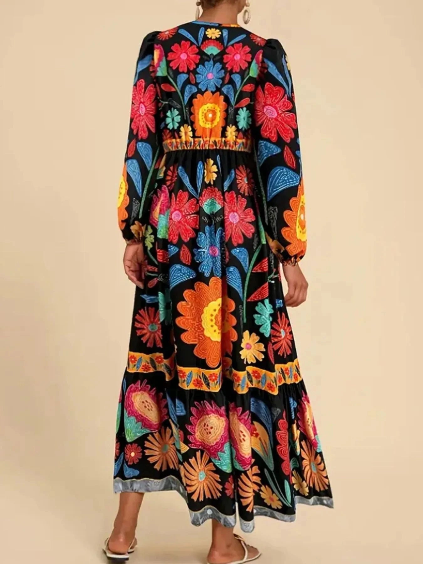 Floral Tie Waist Long Sleeve Dress