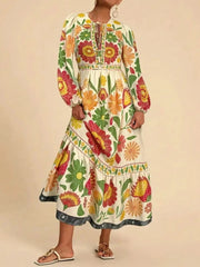 Floral Tie Waist Long Sleeve Dress Color 3 / S