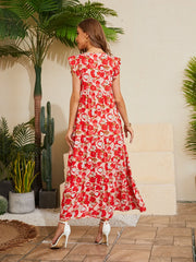 Floral V-Neck Cap Sleeve Summer Dress