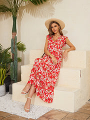 Floral V-Neck Cap Sleeve Summer Dress