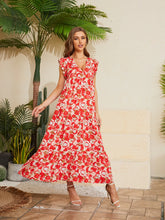 Floral V-Neck Cap Sleeve Summer Dress Red / S