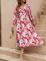 Floral V-Neck Long Sleeve Dress
