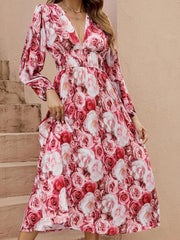 Floral V-Neck Long Sleeve Dress