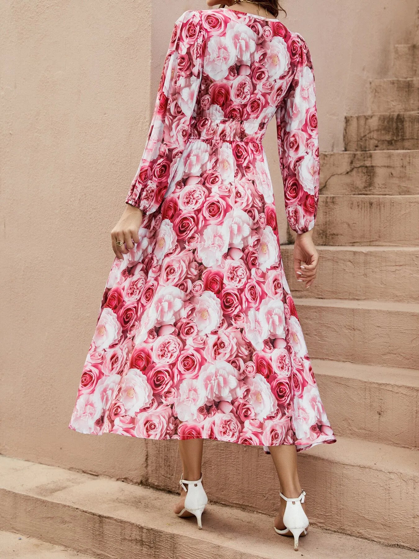 Floral V-Neck Long Sleeve Dress