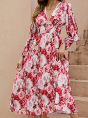 Floral V-Neck Long Sleeve Dress