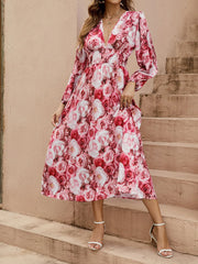Floral V-Neck Long Sleeve Dress
