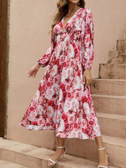 Floral V-Neck Long Sleeve Dress