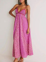 Floral V-Neck Maxi Cami Dress Rose Red / S