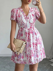 Floral Wrap Dress with Flutter Sleeves
