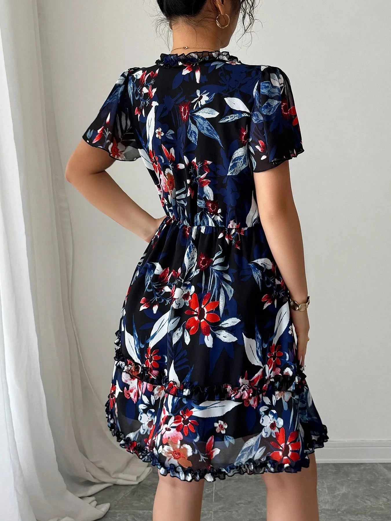 Floral Wrap Dress with Flutter Sleeves