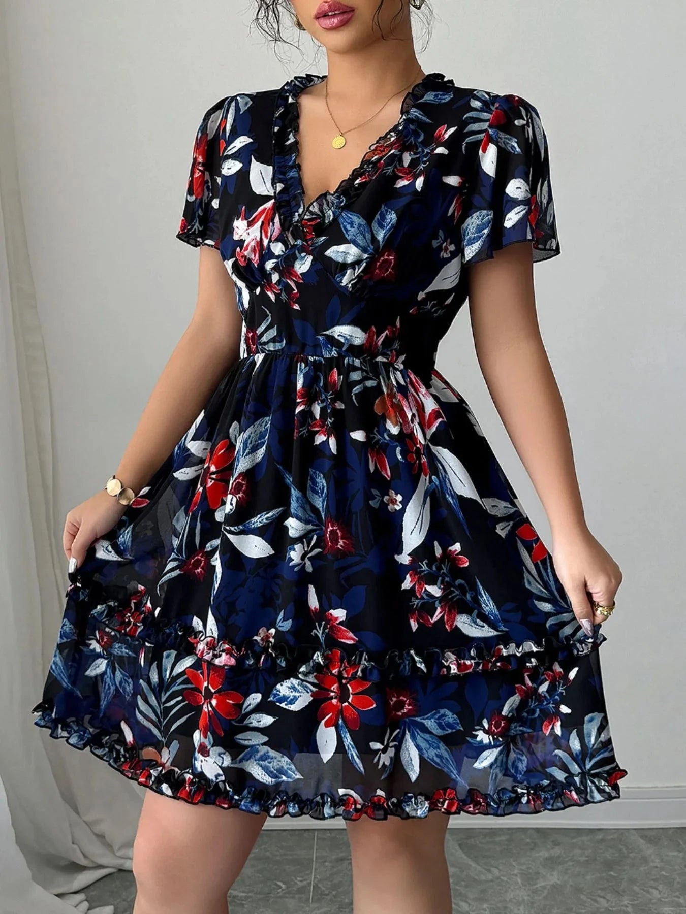 Floral Wrap Dress with Flutter Sleeves