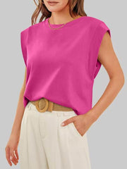 Florira Round Neck Cap Sleeve T-Shirt Hot Pink / S
