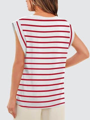Florira Striped Round Neck Cap Sleeve T-Shirt
