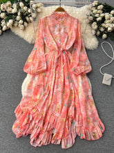 Flounce Sleeves Asymmetrical Hem Floral Print Dress MAX SIZE / Orange