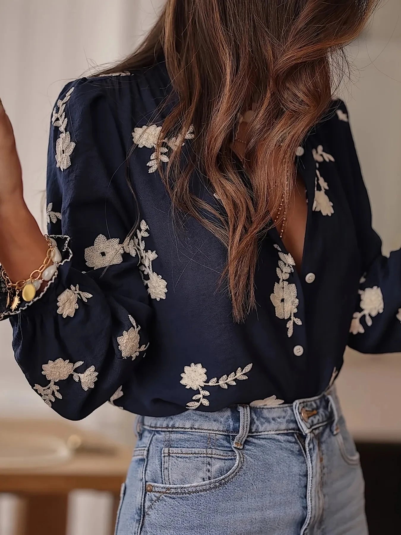 Flower Button Up Long Sleeve Shirt