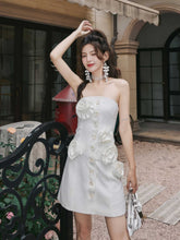 Flower Embellished Tube Mini Dress XS / White