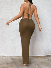 Flower Halter Neck Maxi Knit Dress