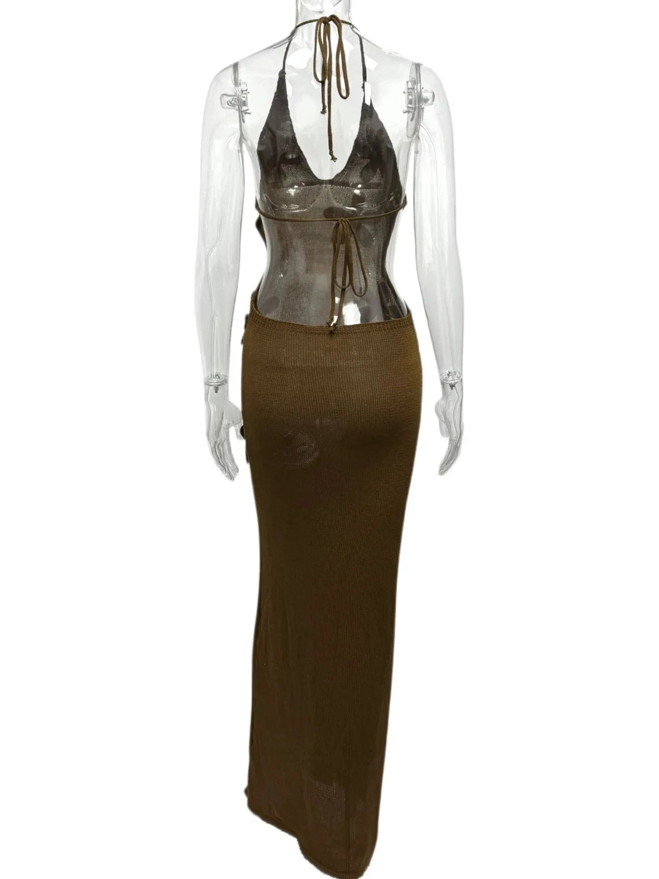 Flower Halter Neck Maxi Knit Dress