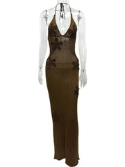 Flower Halter Neck Maxi Knit Dress