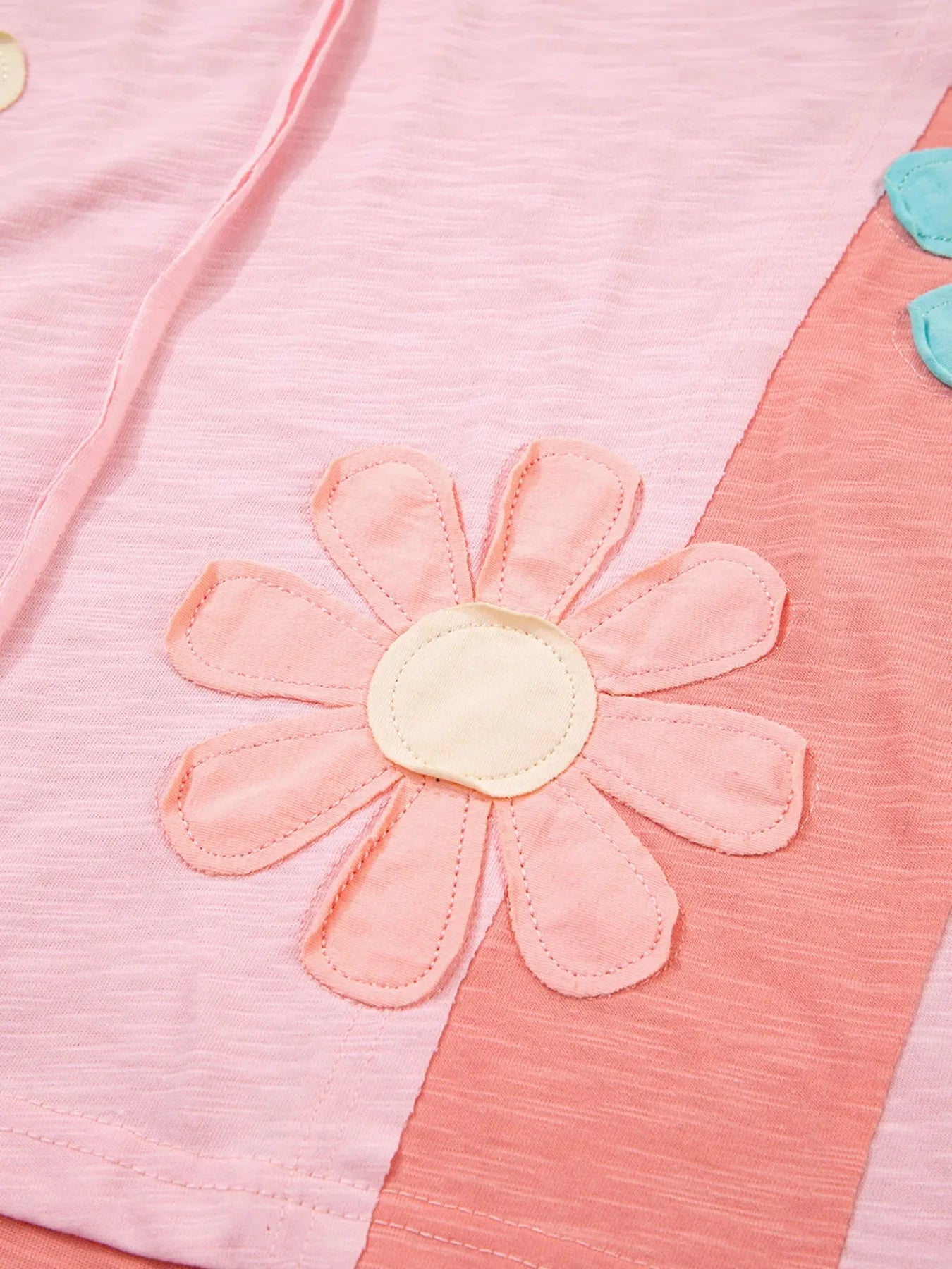 Flower Patched Exposed Seam Oversized T Shirt