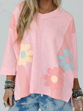 Flower Patched Exposed Seam Oversized T Shirt Watermelon pink / S