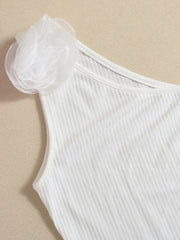 Flower Ribbed Single Shoulder Tank
