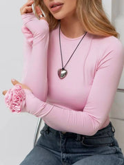Flower Round Neck Long Sleeve T-Shirt
