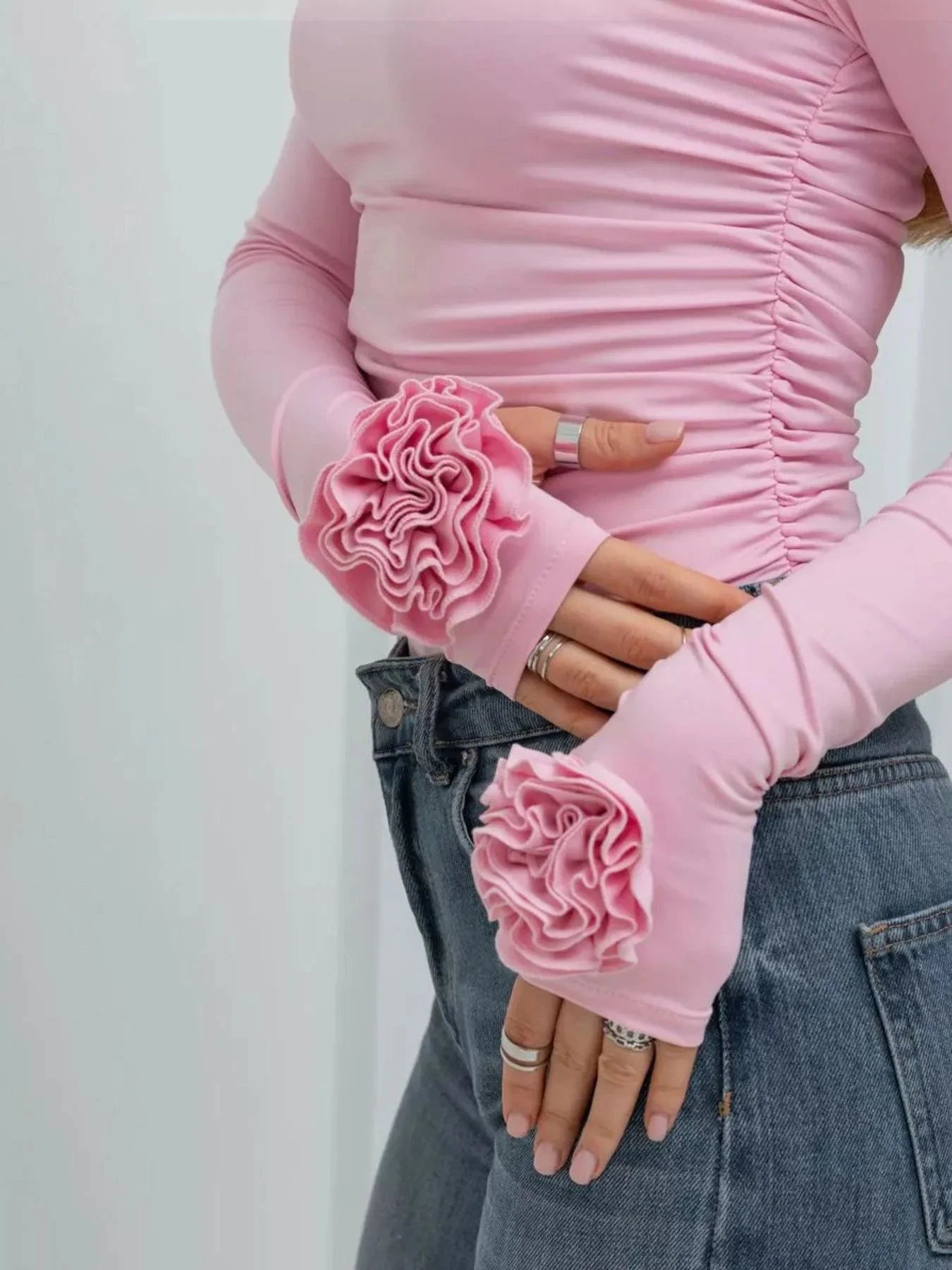 Flower Round Neck Long Sleeve T-Shirt