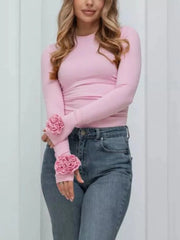 Flower Round Neck Long Sleeve T-Shirt