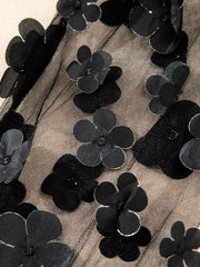 Flower Sheer Sleeve V-Neck Blouse