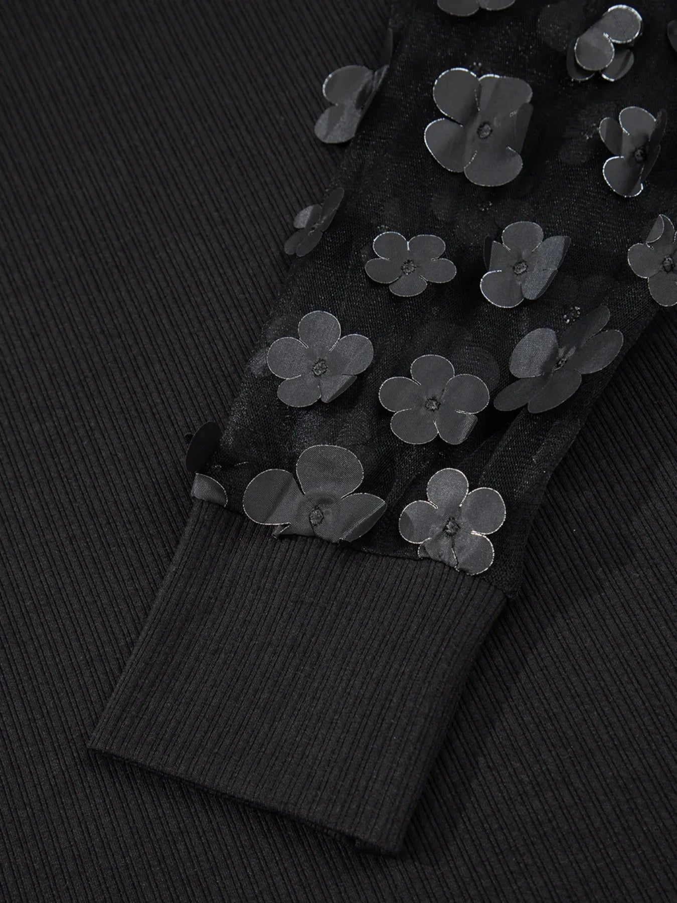 Flower Sheer Sleeve V-Neck Blouse